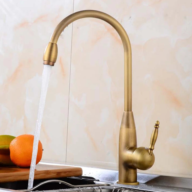 Antique Brass Ceramic Handle Basin Faucet Antique Rotatble Bathroom Faucet  Kitchen Faucet  Hot Cold Mixer Crane Kitchen Faucet