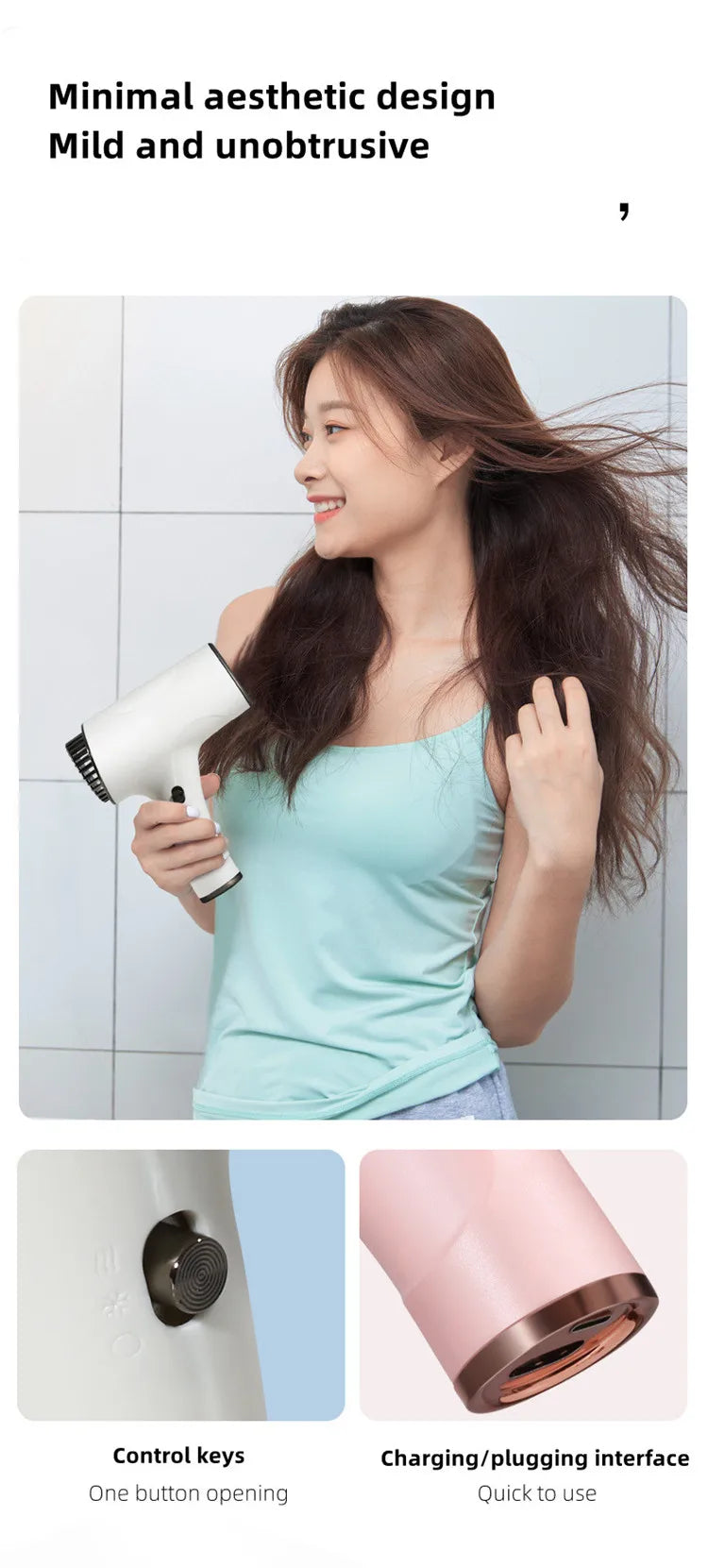 New Wireless Hair Dryer 30000 RPM High Wind Speed Dry Cool Hot Air Children's Home Dormitory Travel USB Charging Hair Dryer