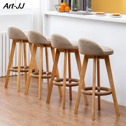 Solid Wood Bar Chair Nordic Rotatable High Foot stool Retro Pub Cafe Night Club High stool Modern Simple Backrest High Chair