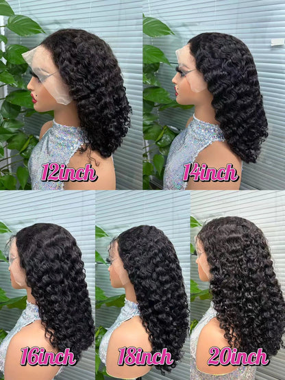 10-20 Inch 13x4 Lace Frontal Hair Wigs Curly Brazilian Remy Human Hair Wigs Natural Bouncy 300% Density Hair Wig for Black Women