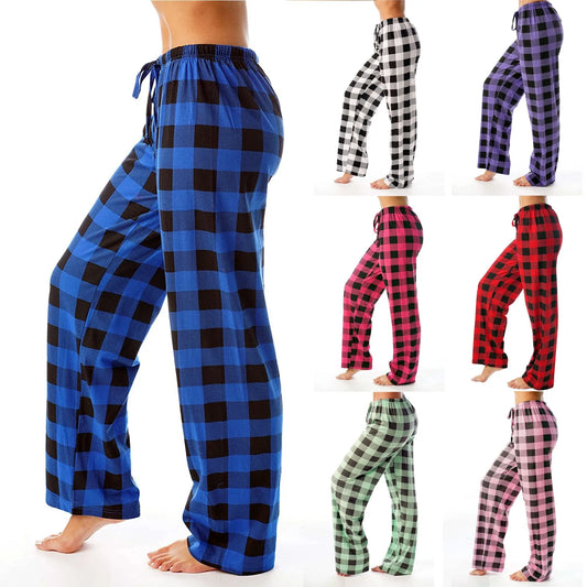 Women Christmas Pajama pants Autumn Winter Plaid Printed Pants Fashion Casual Wide Leg Pants Clothing Streetwear