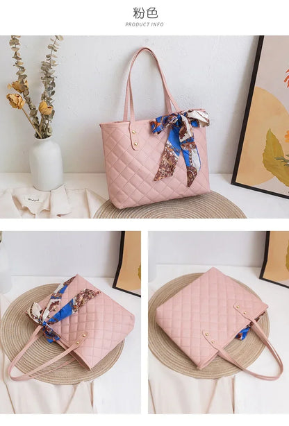 Large Capacity Lingge Embroidery Bag New Trendy Simple Scarf Tote Bag Hot Selling One Shoulder Bucket Bag Bags for Women