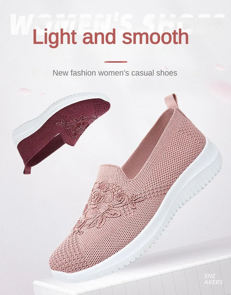 Summer Soft Embroidery Women's Flat Shoes Knitted Breathable Shoes Women's Chinese Flower Casual Shoes 2023 New shoes for women