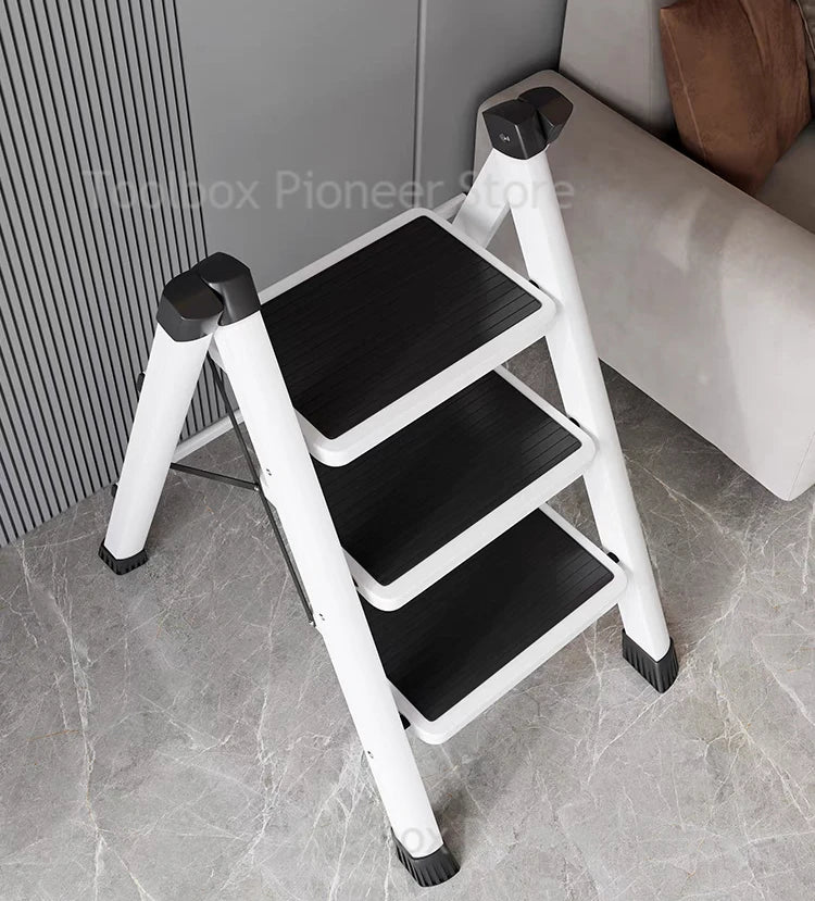 White Folding Ladder Chair Carbon Steel High Stools Strong Load-bearing Thickened Kitchen Step Ladder Stool