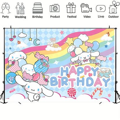 Sanrio Backdrops Banner Rainbow Balloons Cartoon Cinnamoroll Children's Happy Birthday Party Decor Photo Background Booth Props