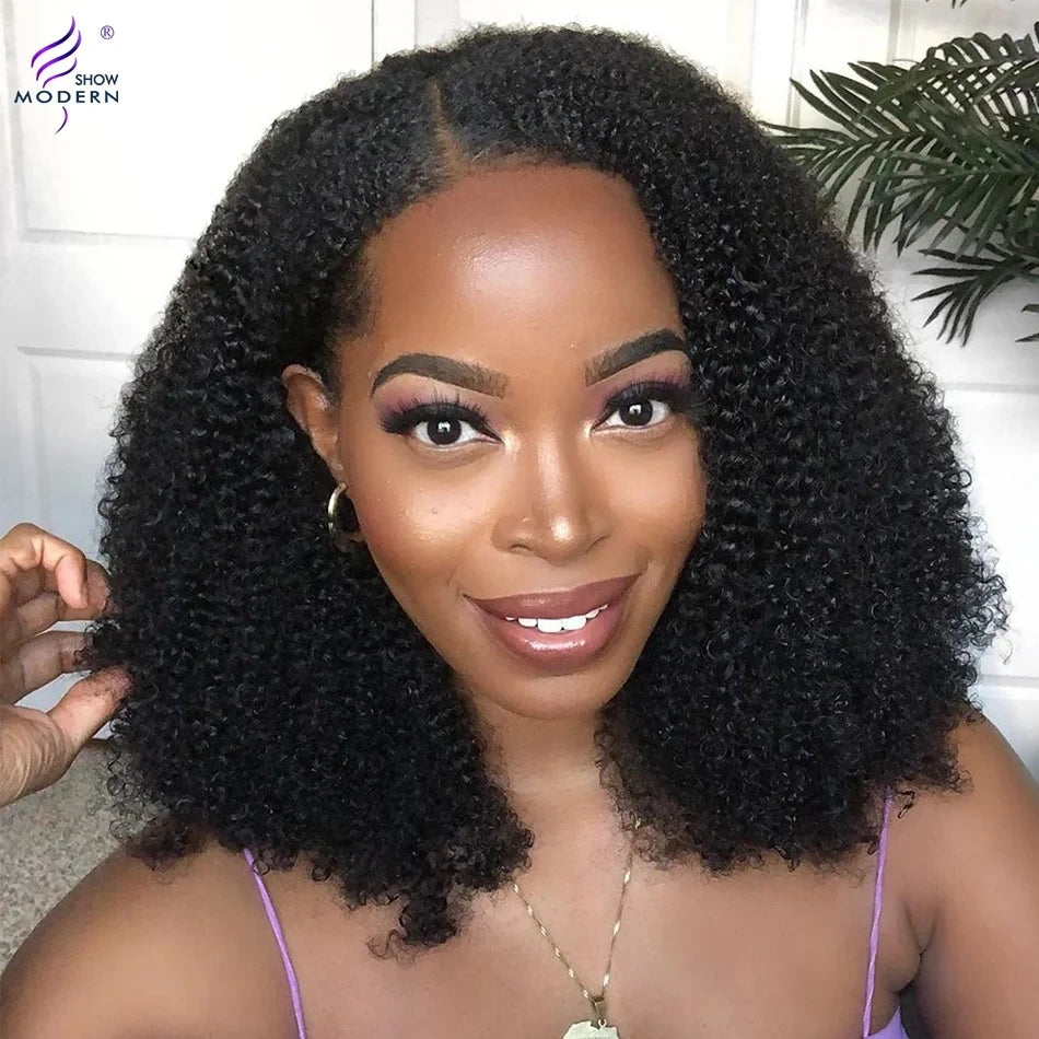 Afro Kinky Curly U Part Wigs For Women Peruvian Remy Human Hair Afro Kinky Curly V Part Wig 180% Densities 24 Inch Long Wig