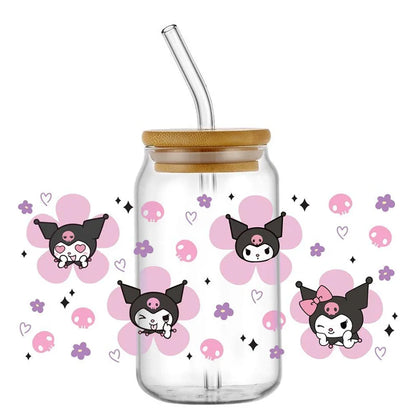 Miniso New Hello Kitty Theme For Libbey 16oz Can Glass Kuromi Coffee Waterproof UV DTF Coffee Can Wrap Libbey Glass 3D Wrap