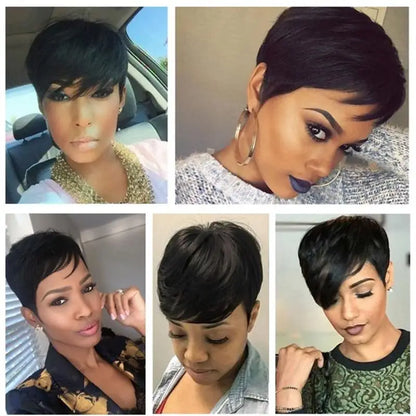 Pixie Cut Wigs For Women Human Hair Short Bob Wig With Bangs Layered Pixie Cut Wig 9A Brazilian Human Hair Full Machine Made Wig