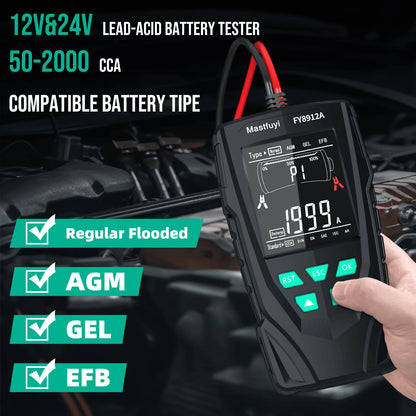 MASTFUYI Car Battery Tester 12V/24V Battery System Analyzer 50-2000CCA Battery Health Display Comprehensive Diagnostic Test Tool