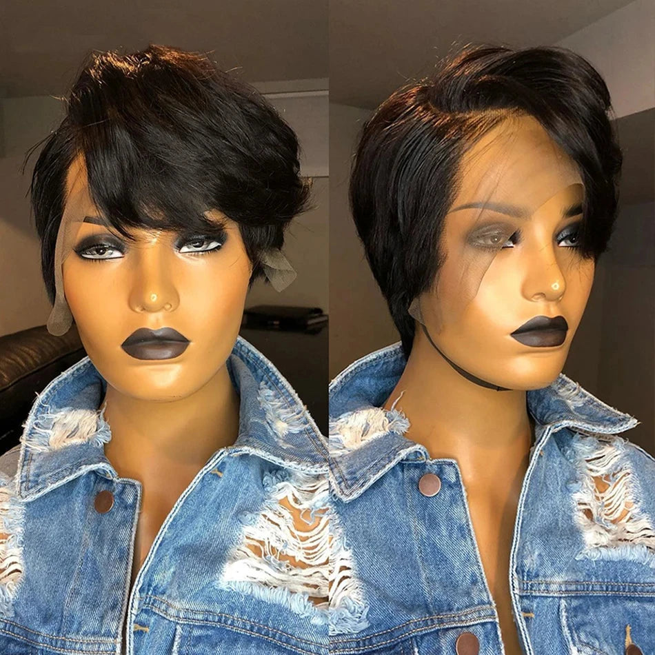 Short Bob Wig Pixie Cut Wig Straight Human Hair Wigs 13x4 Transparent Lace Fronta Wig For Women Highlight Straight Pixie Cut Wig