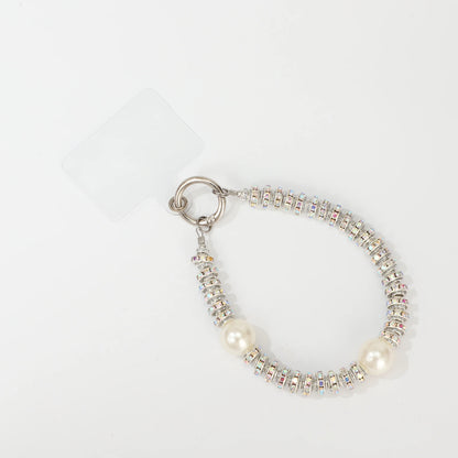 Women Cell Phone Sparkling Lanyard Pearls Beads Diamond Phone Straps with Tether Tab Phone Case Chain Hands-Free Wrist Strap