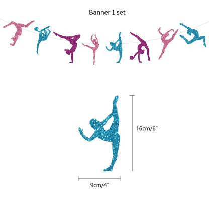 Sports Party Scenes Decor Gymnastics Theme Birthday Party Decoration Balloons Happy Birthday Banner Cake Topper Set Girl