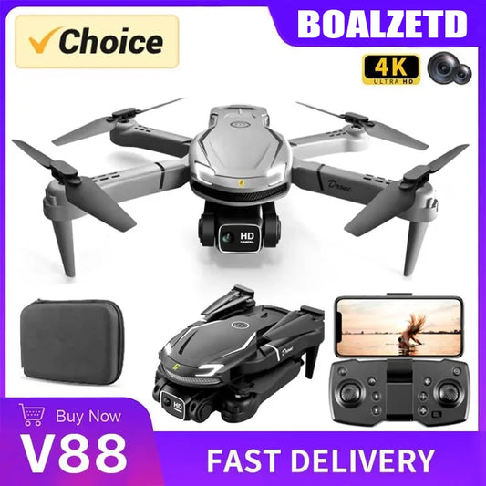 V88 WIFI FPV Drone With Wide Angle HD 4K 1080P Camera Height Hold Foldable Quadcopter RC Helicopters Drones Kids Toys Gift