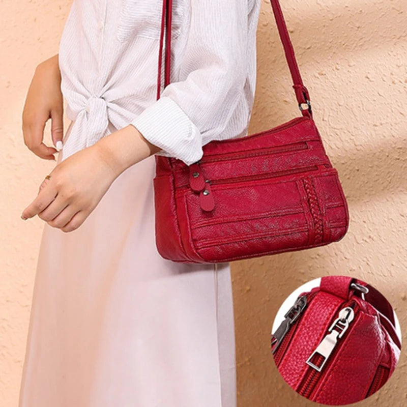 Fashion Women Bag PU Soft Leather Shoulder Bag Multi-layer Crossbody Bag Quality Small Bag Brand Red Handbag Purse