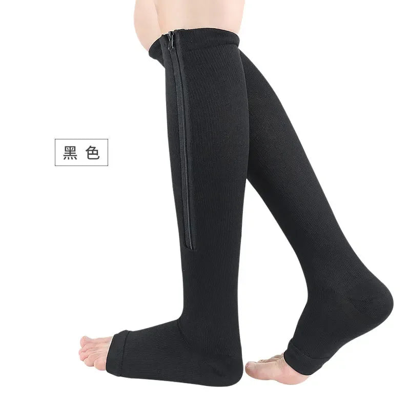 Medical Zipper Compression Sock Women Men High Elasticity Nylon Closed Toe Pressure Stocking for Edema Varicose Veins