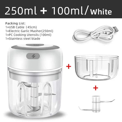 Mini Wireless Electric Garlic Crusher 100ml/250ml Portable Chopper USB Charging Ginger Chili Vegetable Masher Machine Kitchen