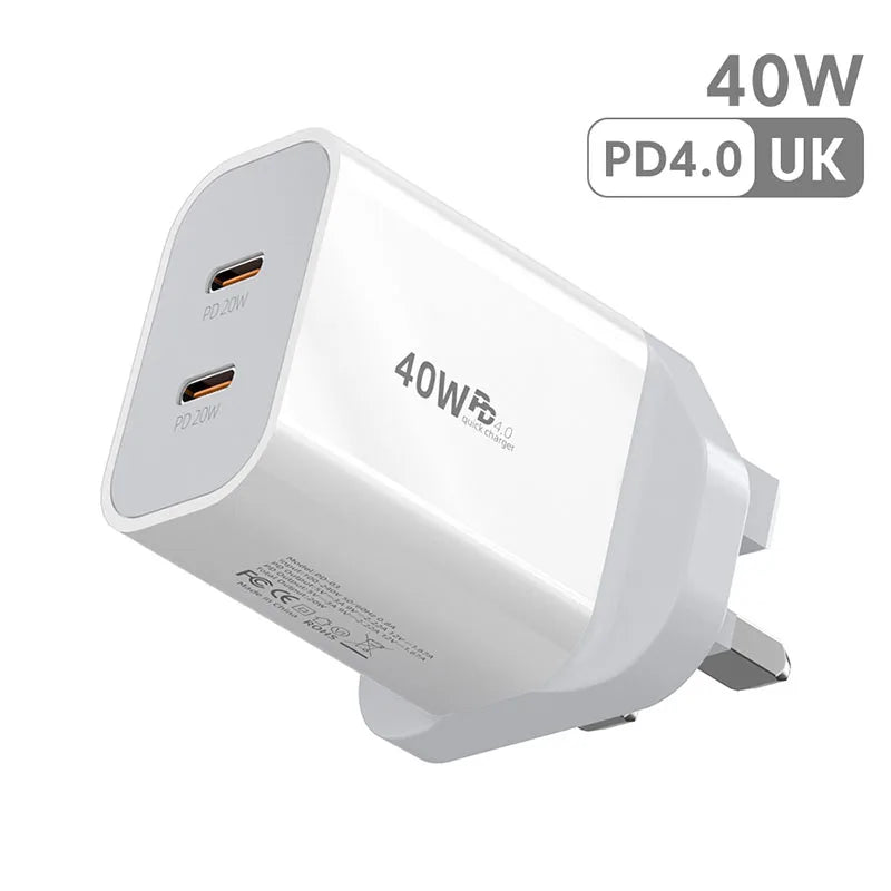 40W USB C Charger Dual Type C PD Fast Charging Charger Wall Adapter For iPhone 15 iPad Samsung Xiaomi 10A USB C Charging Cable