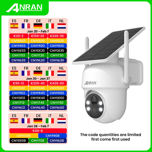 ANRAN 2K 3/5MP Solar Camera 2.4G Wifi Surveillance Security Cameras Home Protection Sloar Battery Cameras PIR Humanoid Detection