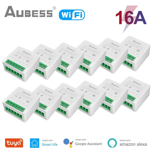 AUBESS Tuya WiFi Smart Switch 16A DIY Breaker Relay Module Smart Home Smart Life App 2 Way Remote Control Via Alexa Google Home