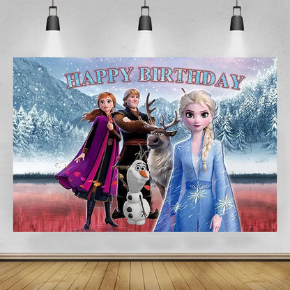 Disney "Frozen" Background Anna Elsa Princess Theme Backdrop Children's Birthday Party Decoration Baby Shower Party Props Banner