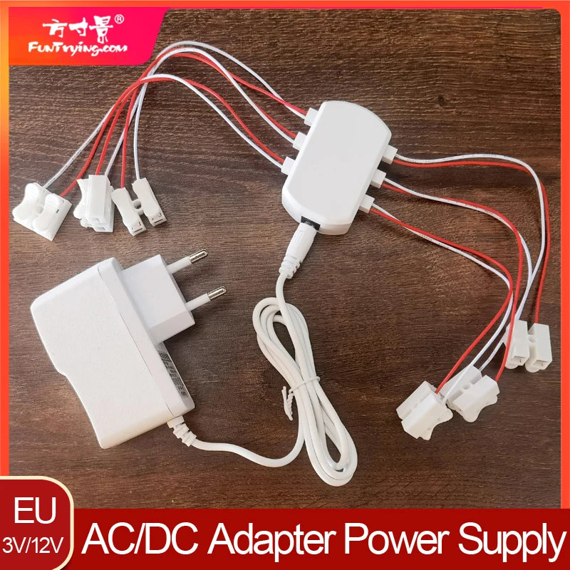 3V/12V AC/DC Adapter Power Supply with 6/12 ports EU Power Output for Model Led Light Lamp/Railway/Railroad/Train Layout