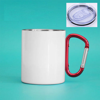 DIY Carabiner Cup with Cap Cover Lid Option 300ML Customized Logo Photo Stainless Steel Mug Hiker Outdoor Camp Travel Portable