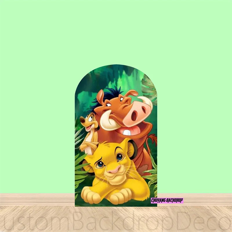 Disney Lion King Simba Round Arch Cover Wall Backdrop Chiara Background Wild One Safari Jungle Boys Birthday Party Elastic Cover