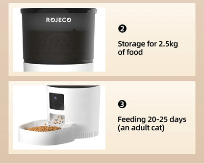 ROJECO 3L Automatic Pets Feeder With Carmen Smart Cat Food Dispenser For Dogs WIFI Rechargeable Feeders For Cats Remote Feeding