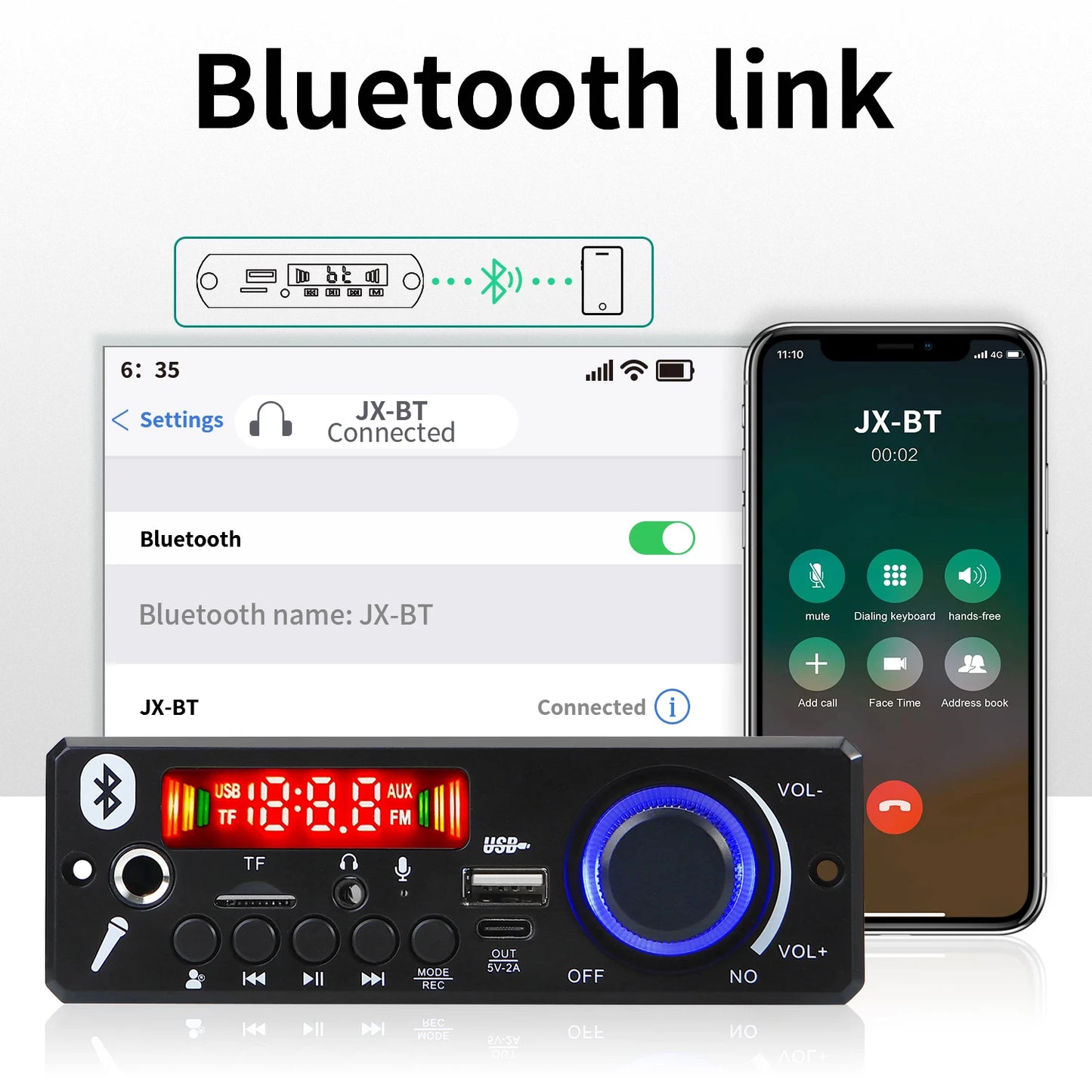 Bluetooth 5.0 MP3 Decoder Board 160W 150W Amplifier Audio Player 12V DIY MP3 Player Car FM Radio Module TF USB Mic Record Call