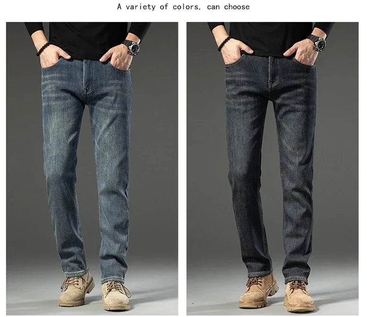 2025 New In Winter Fleece  Warm Jeans Thick Straight  Slim Fit Stretch Fashion Brand Casual Jean Baggy Vintage