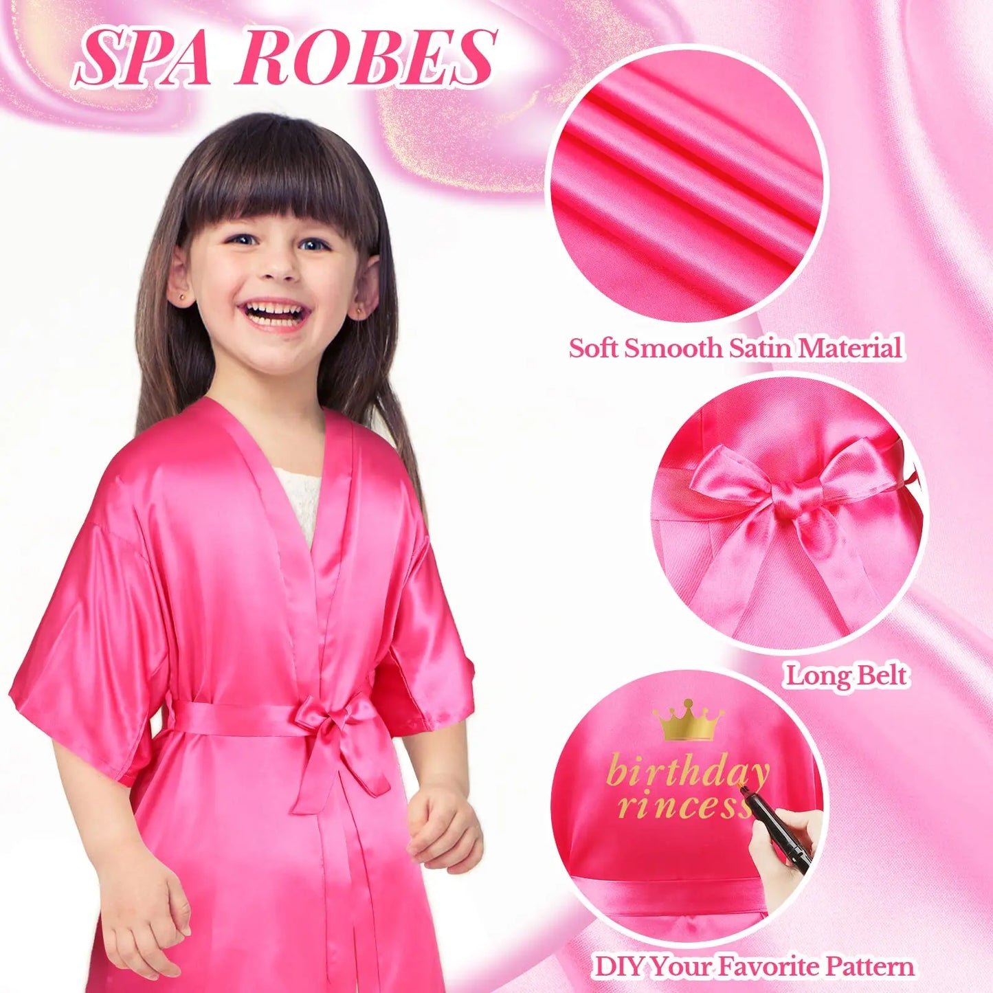 1/6/15Sets Spa Party for Girls Child Birthday Party Favors For Kids Kimono Girl Kids Robes Wedding Favour Bathrobe with Headband