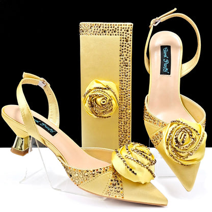 Ladies High Quality Women's Pumps And Bag Handmade Flowers Fashion Design For Nigeria Wedding Party