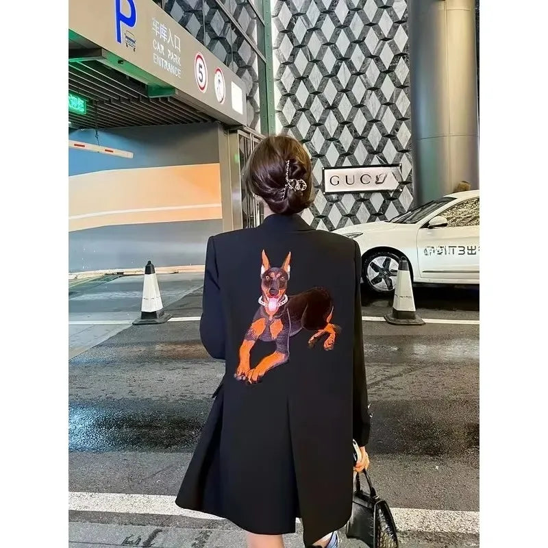 Black Embroidered Blazer Women's Spring Autumn New Korean Version Loose Niche Design Casual Temperament Suit Comfortable 2025