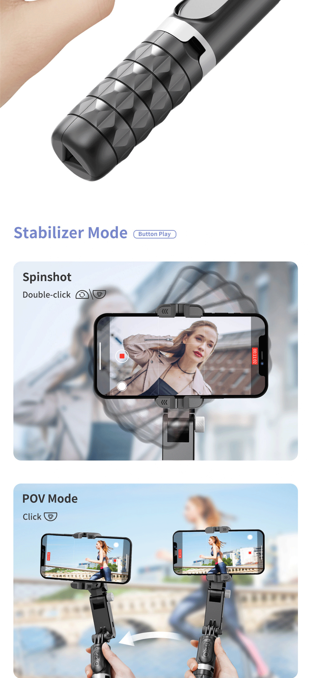 360 Rotation Following shooting Mode Gimbal Stabilizer Selfie Stick Tripod gimbal For iPhone Phone Smartphone live photography