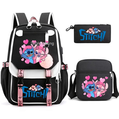 3pcs Lilo And Stitch Backpacks Capacity School Students Schoolbag Junior High School leisure Girls With Shoulder bag