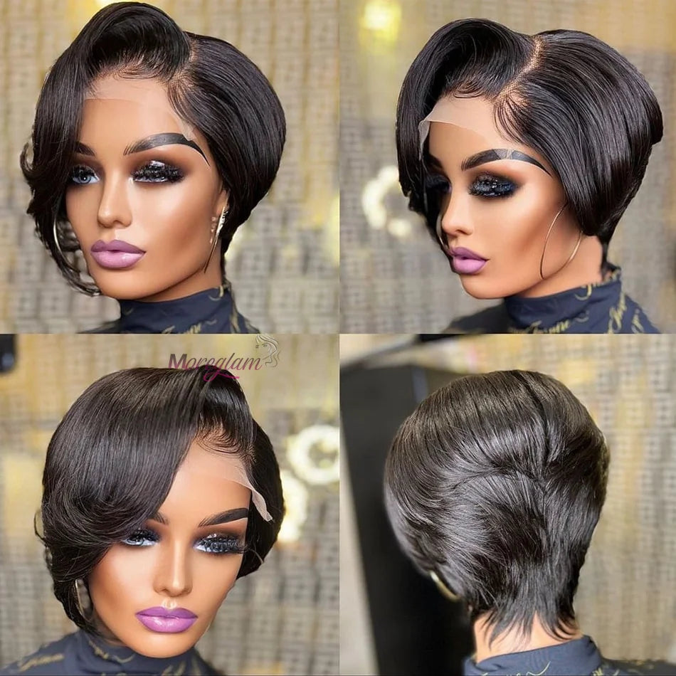 Short Bob Wig Pixie Cut Wig Straight Human Hair Wigs 13x4 Transparent Lace Fronta Wig For Women Highlight Straight Pixie Cut Wig