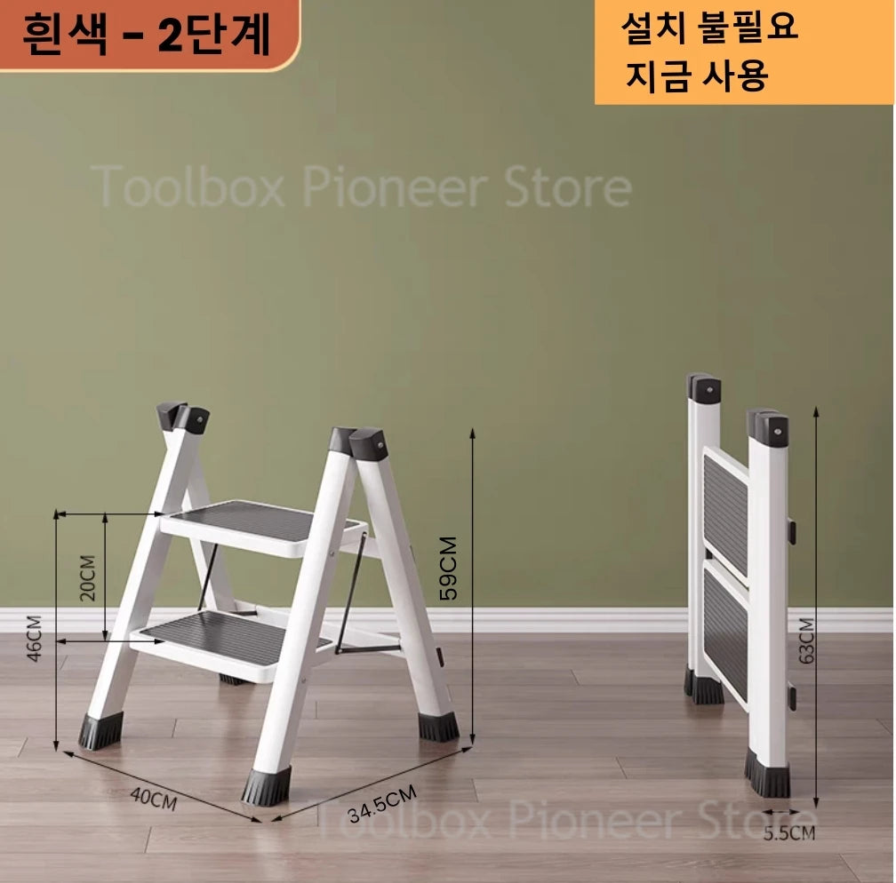 White Folding Ladder Chair Carbon Steel High Stools Strong Load-bearing Thickened Kitchen Step Ladder Stool