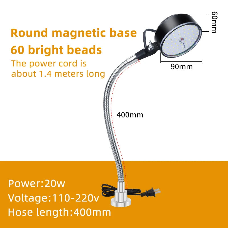 LED CNC Workshop Working Lamp Lathe Industrial light 12/20W 110-220V Flexible gooseneck Magnetic Base Lamp for Workbench