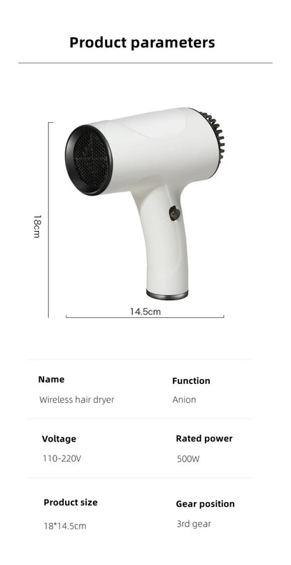 New Wireless Hair Dryer 30000 RPM High Wind Speed Dry Cool Hot Air Children's Home Dormitory Travel USB Charging Hair Dryer