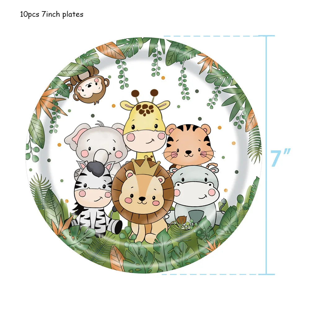 Jungle Animal Theme Party Decoration Disposable Tableware Paper Plates Wild One Birthday Party Kids Forest Safari Party Decor