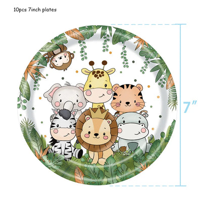 Jungle Animal Theme Party Decoration Disposable Tableware Paper Plates Wild One Birthday Party Kids Forest Safari Party Decor