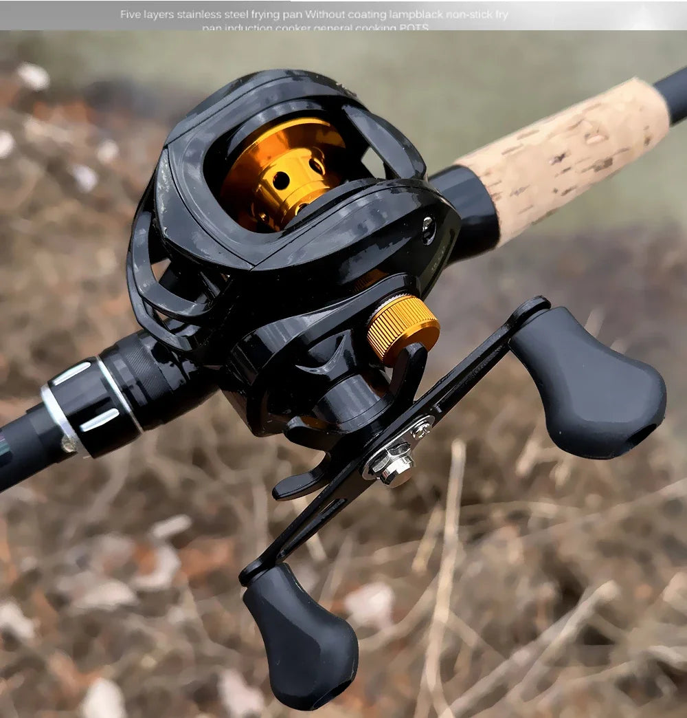 Fishing Rod Reel Line Combo 1.5-2.4m Telescopic Carbon Fiber Casting Rod Metal Spool Baitcasting Reel Max Drag 8kg for Bass