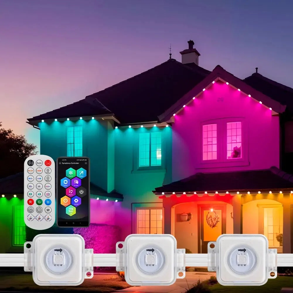 Permanent Outdoor Lights Smart RGBIC Eaves LED Lights Festival Flashing Lighting Fairy String for Christmas Holiday Decorations