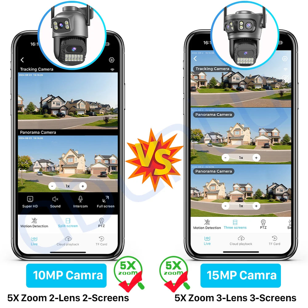 15MP 8K Three Lens Three Screens PTZ Wifi Camera Outdoor HD 5G Wifi Security Camera Ai Human Detection Home Surveillance Camera