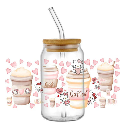 Miniso New Hello Kitty Theme For Libbey 16oz Can Glass Kuromi Coffee Waterproof UV DTF Coffee Can Wrap Libbey Glass 3D Wrap