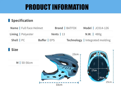 BATFOX bicycle helmet for children Full Face Motocross helmet MTB Detachable Mountain Bike Helmet child Moto cross helmet