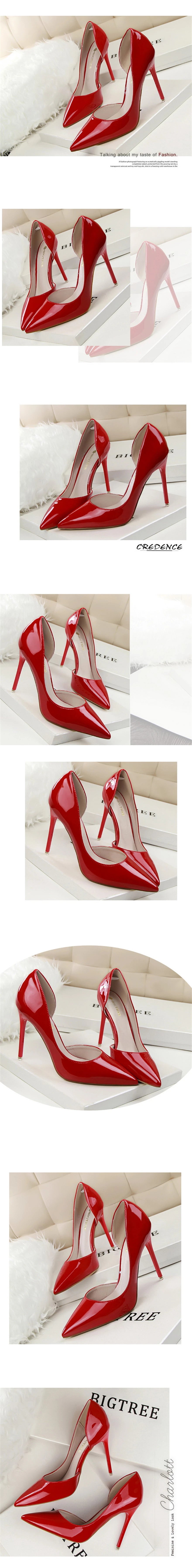 BIGTREE Shoes New Patent Leather Woman Pumps Pointed Stiletto Fashion Women Work Shoes Sexy Cut-Outs High Heel Shoe Ladies Party