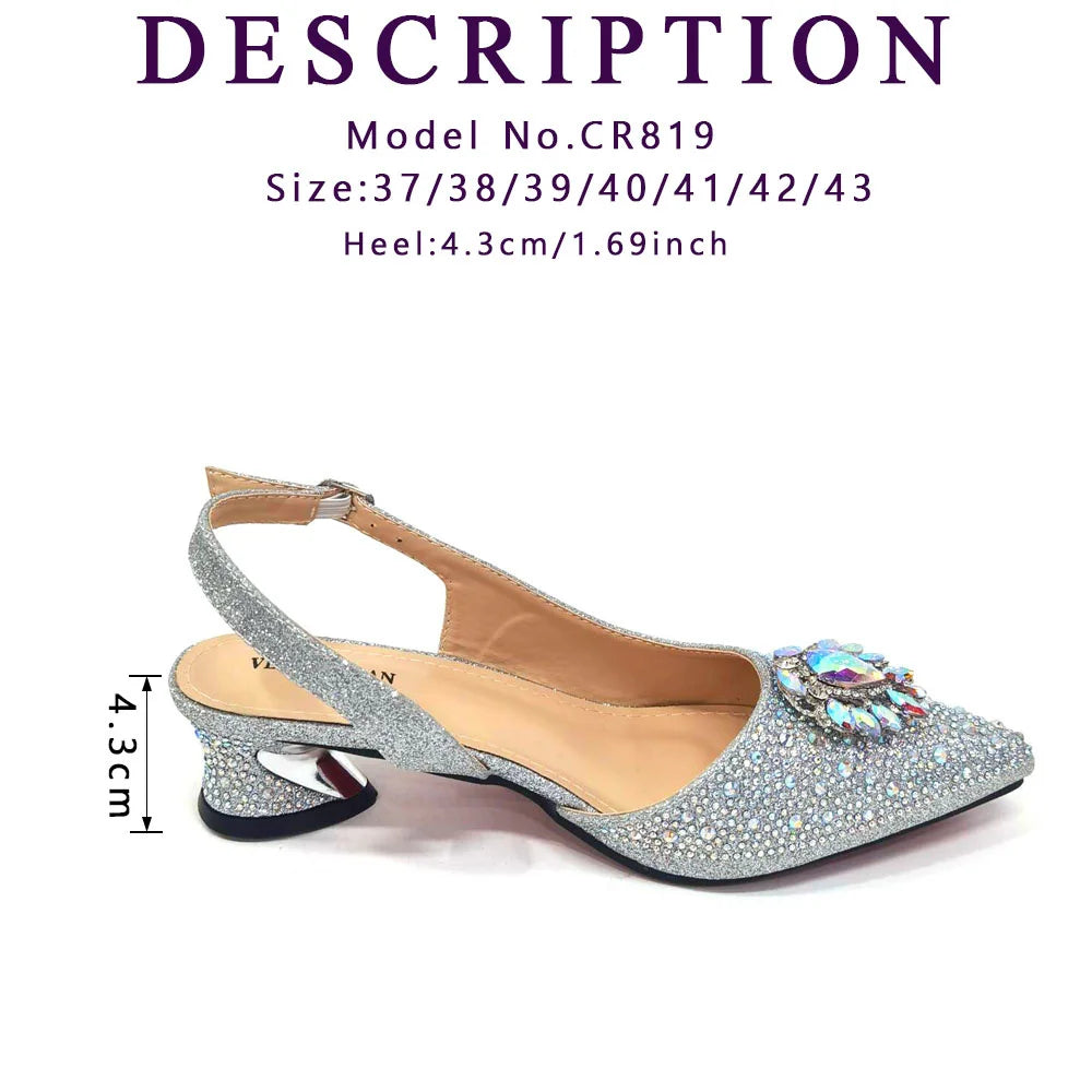 Elegant And Sexy Champagne Color High Heels Shoes And Bag With Rhinestone Embellished Toe Is Comfortable Women's Shoes For Party