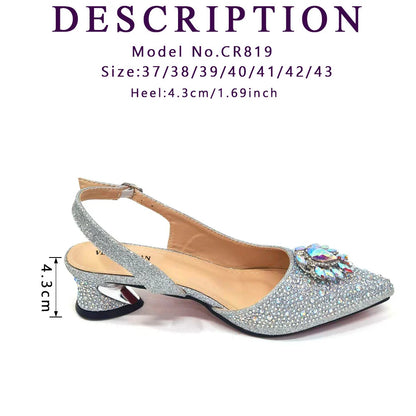 Elegant And Sexy Champagne Color High Heels Shoes And Bag With Rhinestone Embellished Toe Is Comfortable Women's Shoes For Party