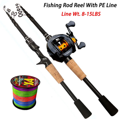 Fishing Rod Reel Line Combo 1.5-2.4m Telescopic Carbon Fiber Casting Rod Metal Spool Baitcasting Reel Max Drag 8kg for Bass